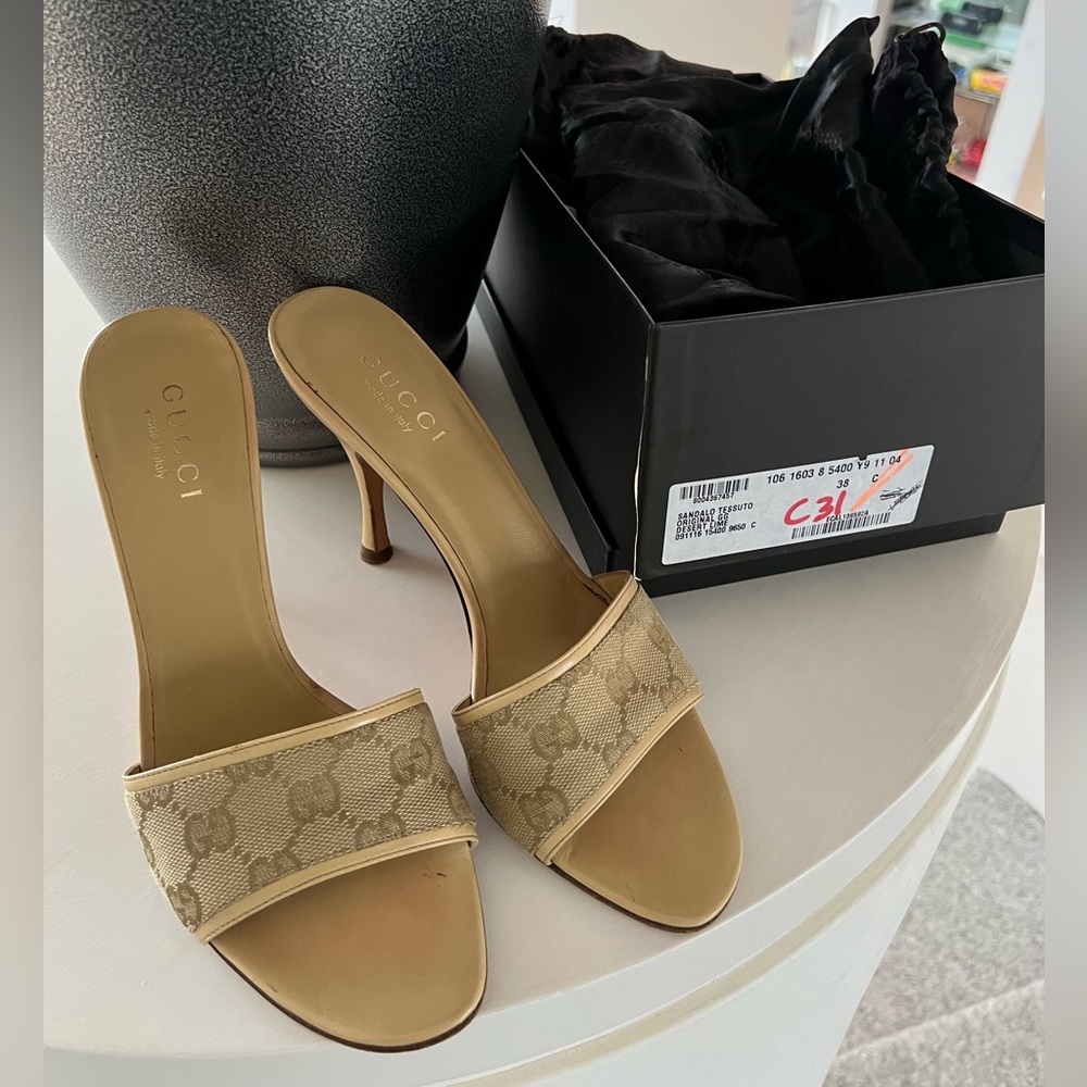 Gucci canvas mules, size 38